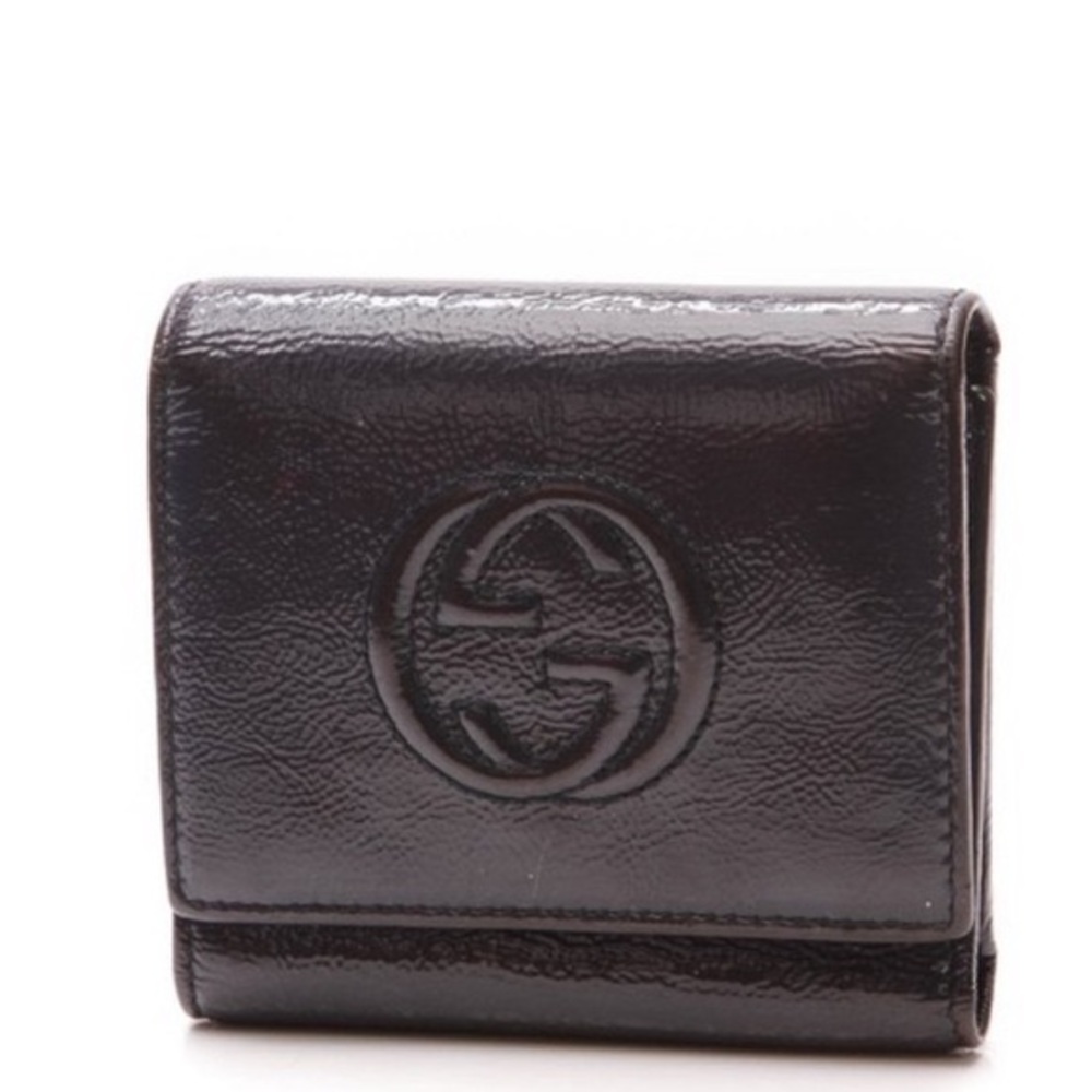 Gucci Soho Navy Patent Leather Wallet Tri-fold